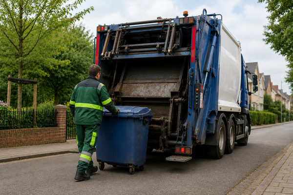 Afvalinzamelaar in een rustige straat