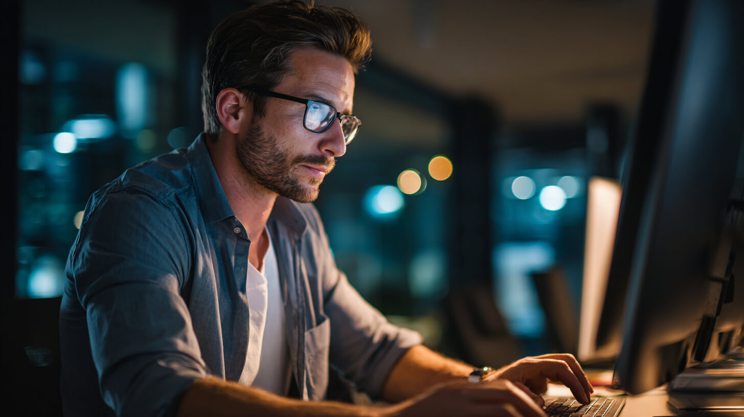 Zelfstandige werkt aan een opdracht op de computer en combineert meerdere zzp vacatures bouw voor meer spreiding.