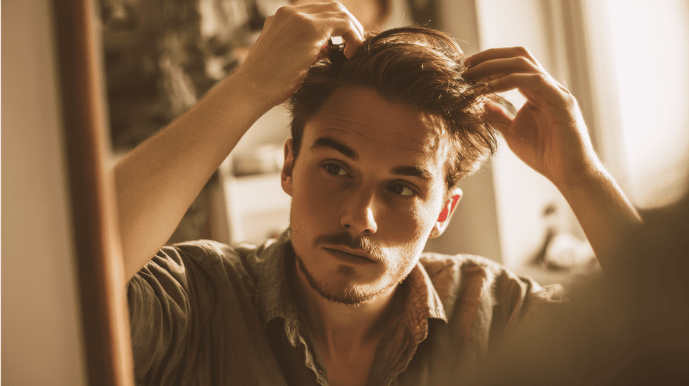 man verdeelt zijn haar voordat hij zelf gaat knippen