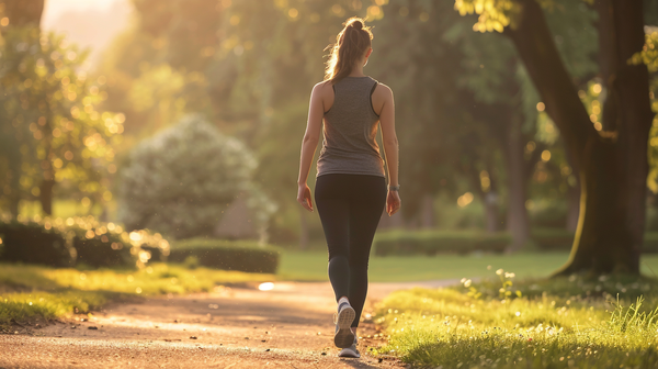 vrouw die rustig gaat wandelen tijdens haar herstel na een behandeling