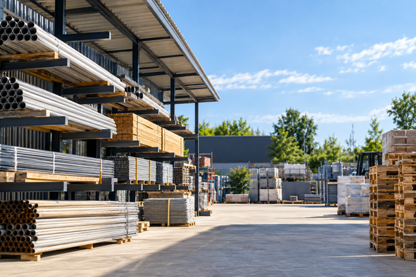 Industri&euml;le opslagwerf met bouwmaterialen